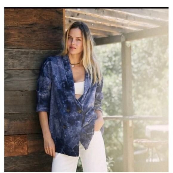 Amadi Anthropologie Hilde Double Breasted Linen Blend Tie Die Blazer Small - Picture 1 of 11